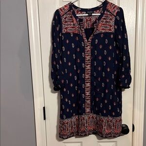 Navy and Red Patterned Dress